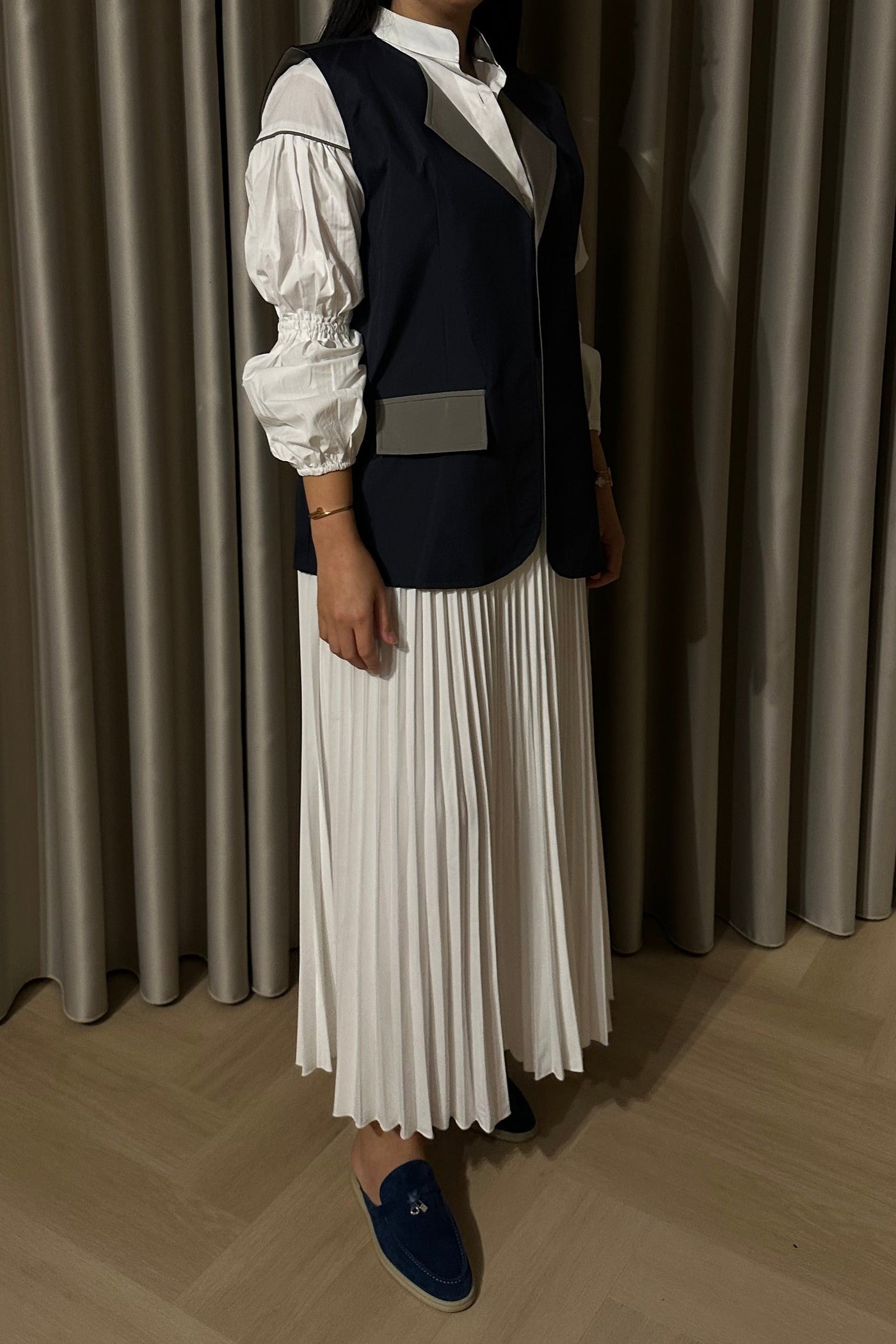 Gilet Blouse Set Navy