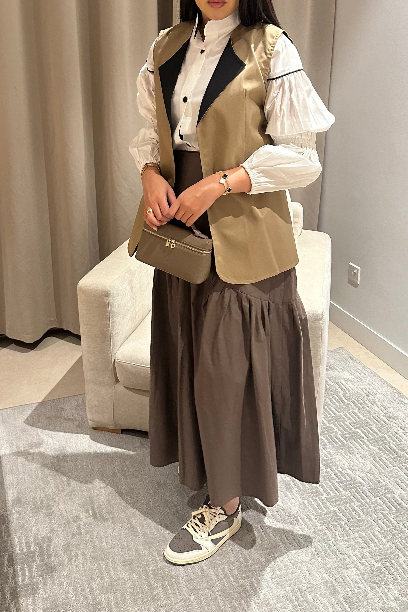 Gilet Blouse Set Camel