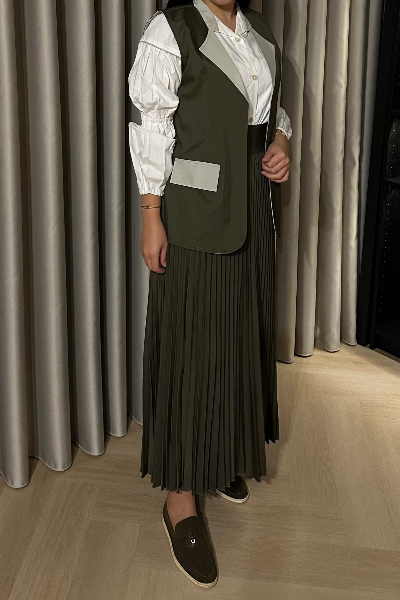 Gilet Blouse Set Army Green